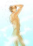  1boy ass gundam gundam_wing male male_focus nude shower solo treize_khushrenada 