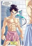  bara bathroom bulge comedy comic dragon_ball dragonball dragonball_z english funny male male_focus muscle over_9000 raditz towel vegeta yaoi 