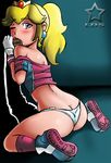  ass blonde_hair butt_crack crown dark_penis fellatio gloves kneeling kuroihoshi looking_at_viewer mario_strikers mouth nintendo oral panties penis pink ponytail princess_peach shadow shadows super_mario super_mario_bros. super_mario_strikers uncensored underwear white_panties wink 