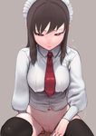  bad_id bad_pixiv_id black_legwear breasts brown_hair covered_nipples hetero large_breasts long_hair maid_headdress musen-shiki_sanhankikan necktie original penis pussy red_eyes sex solo_focus thighhighs uncensored vaginal 