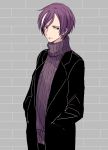  1boy alternate_costume blue_eyes coat earrings gen&#039;ei_ibunroku_sharp_fe jewelry multicolored_hair purple_hair saichi_(meme+) solo tsurugi_yashiro two-tone_hair upper_body white_hair 