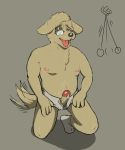  anthro bayjaw canid canine canis clothing domestic_dog duo erection fur hypnosis kneeling male mammal mind_control nipples penis solo_focus submissive_male tongue underwear yellow_fur 