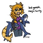  2019 ambiguous_gender anthro blahaj clothed clothing digital_media_(artwork) fish hair hi_res marine orange_hair plushie pomutop shark simple_background teeth text 