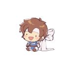  1boy akiyoku blush brown_hair cape castlevania castlevania:_rondo_of_blood chibi headband looking_at_viewer male_focus open_mouth ribbon richter_belmondo short_hair simple_background smile super_smash_bros. whip white_background 