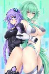  alina_pegova bodysuit choujigen_game_neptune green_heart no_bra purple_heart thighhighs underboob 