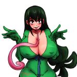  1:1 amphibian amphibian_humanoid animal_humanoid asui_tsuyu big_breasts breasts cleavage clothed clothing female frog_humanoid humanoid long_tongue my_hero_academia nipple_outline pinkkoffin solo tongue 