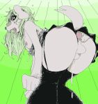  action_lines anal anthro bodily_fluids canid canine clothing cum dress ejaculation genital_fluids girly green_hair hair legwear long_hair male mammal ms_paint nipples sex_toy solo stockings surprise vibrator yev-san 