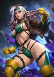  1girl absurdres bra breasts brown_hair green_eyes highres large_breasts lingerie marvel multicolored_hair nudtawut_thongmai paid_reward panties patreon_reward rogue_(x-men) two-tone_hair underwear 