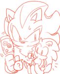  ? aged_down anthro baby bodily_fluids clothing duo eulipotyphlan gloves handwear hedgehog holding_character male mammal rattle shadow_the_hedgehog sikai simple_background sketch sonic_(series) sonic_the_hedgehog sweat white_background young 