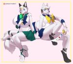  2019 4_toes 5_fingers barefoot big_breasts blue_eyes bottomwear breasts canid canine clothed clothing digital_media_(artwork) duo female fingers fox fur hair holding_object holding_weapon huge_breasts mammal matemi miniskirt sailor_moon_(series) skirt toes weapon white_fur white_hair 