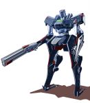  armored_core full_body gun holding holding_gun holding_weapon mecha no_humans shadow simple_background sody standing weapon white_background 