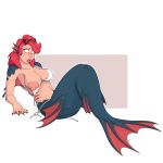  1:1 2019 absurd_res alpha_channel bikini blush breasts clothing female fin freckles hair hi_res humanoid lying marine membrane_(anatomy) merfolk navel nipples open_mouth red_hair ruby_(unidentified-tf) simple_background solo story story_in_description surprise swimwear transformation transparent_background unidentified-tf wardrobe_malfunction webbed_hands 