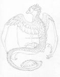  2012 ambiguous_gender claws dragon feathered_dragon feathered_wings feathers horn katie_hofgard membrane_(anatomy) membranous_wings sketch traditional_media_(artwork) wings 