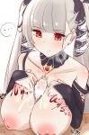  ... 1boy 1girl :/ azur_lane blush breasts closed_mouth collarbone commentary cum cum_on_body cum_on_breasts cum_on_upper_body detached_collar detached_sleeves donutman earrings eyebrows_visible_through_hair formidable_(azur_lane) hetero highres inverted_nipples jewelry large_breasts paizuri penis puffy_nipples red_eyes see-through silver_hair sketch sleeves_past_wrists spoken_ellipsis twintails white_background 