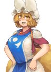  absurd_res animal_humanoid big_breasts blonde_hair blush breasts canid canid_humanoid canine canine_humanoid chanta clothed clothing fox_humanoid hair hat headgear headwear hi_res humanoid mammal mammal_humanoid open_mouth ran_yakumo short_hair slit_pupils smile tabard teeth tongue touhou video_games yellow_eyes 