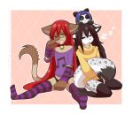  2015 animate_inanimate anthro armwear bell bottomwear bulge clothed clothing collar crossdressing digital_media_(artwork) domestic_cat duo felid feline felis fur girly hair legwear leona_(aka)_little_one living_plushie long_hair looking_at_viewer male mammal open_mouth panties plushie re-sublimity-kun red_hair shirt simple_background sledge sleeping sound_effects stockings sweater thigh_highs tired topwear underwear yawn zzz 