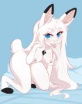  2019 4_toes anthro areola barabybones blue_eyes breasts digital_media_(artwork) eyebrows eyelashes female fur hair hi_res kneeling lagomorph leporid mammal nickii nipples nude rabbit solo toes white_fur white_hair 