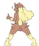  &lt;3 2017 anthro anus backsack balls brown_fur butt butt_markings cheek_spots digital_media_(artwork) eyebrows facial_markings floppy_ears fur graedius_(artist) head_markings head_tuft hip_tuft looking_at_viewer looking_back lopunny male markings multicolored_fur nintendo nude pok&eacute;mon pok&eacute;mon_(species) rear_view simple_background smile solo spots spotted_fur tulip_de_cochrane two_tone_fur video_games white_background yellow_eyes yellow_fur 