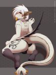  2016 5_fingers anthro balls big_butt blush bulge butt capcom clothed clothing crossdressing digital_media_(artwork) dragon feet fingers girly hair hi_res looking_at_viewer male monster_hunter orange_eyes orange_tongue panties pseudowyvern re-sublimity-kun simple_background smile solo tattoo thick_thighs thong toes tongue tongue_out underwear video_games wyvern 