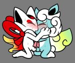  00freeze00 2018 2020_tokyo_olympic anthro blush bodily_fluids duo eyes_closed grey_background kissing male male/male mammal mascot neoteny olympics penis saliva simple_background sweat 