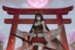  animal_ears aoi_ogata bra cleavage japanese_clothes kitsune stockings sword tail thighhighs 