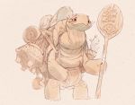  anthro apron claws clothing eyelashes female hi_res mature_female monochrome nicholas_kole paddle reptile scalie semi-anthro solo tortoise turtle 