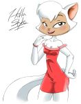  anthro blush bracelet breasts cats_don&#039;t_dance cleavage clothed clothing domestic_cat dress felid feline felis female fur hellastyle jewelry lipstick looking_at_viewer makeup mammal nightgown sawyer_(cats_don&#039;t_dance) smile solo warner_brothers white_fur 