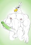  2019 4_fingers anthro anthrofied areola avian balls beak biceps big_muscles big_pecs biped bird black_eyes crest erect_nipples erection eyebrows feather_hands feather_tuft feathered_crest feathers fingers front_view glans glistening glistening_areola glistening_glans glistening_penis green_background green_glans green_penis half-length_portrait hand_on_hip head_tuft hi_res humanoid_penis littlefahita long_penis looking_aside looking_away male multicolored_penis muscular muscular_male muscular_thighs neck_muscles nintendo nipples nude pecs penis pink_areola pink_nipples pok&eacute;mon pok&eacute;mon_(species) pok&eacute;morph portrait pubes saggy_balls simple_background sirfetch&#039;d smile solo sparkles standing thick_eyebrows thin_penis triceps tuft two_tone_penis video_games white_balls white_feathers white_penis yellow_beak 