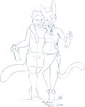  2016 alcohol amunet ankh anthro arm_around_shoulders arthropod barefoot beach beverage clothed clothing collar collar_ring crab crustacean decapoda digital_drawing_(artwork) digital_media_(artwork) domestic_cat duo ear_piercing eyes_closed felid feline felis female hairless_cat hi_res hip_grab iestyn malacostracan male mammal marine oli_snowpaw outside piercing seaside sketch smile sphynx_(cat) swimming_trunks swimwear topless walking 