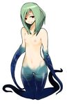  breasts cthulhu_mythos dagon genderswap genderswap_(mtf) green_hair kneeling long_hair monster_girl nanashin navel nipples nude personification red_eyes small_breasts smile solo tentacles 