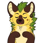  1:1 2019 ambiguous_gender anthro beauty_mark chibi ear_piercing fur green_hair hair hyaenid mammal mohawk_(hairstyle) nude piercing portrait shatter_(artist) shatteter smile solo spots spotted_hyena sticker telegram tongue uwubanana yellow_fur 