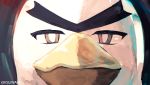  bird bird_focus brown_eyes chromatic_aberration close-up face gen_8_pokemon kei-suwabe looking_at_viewer no_humans pokemon pokemon_(creature) sirfetch&#039;d solo thick_eyebrows twitter_username unibrow 