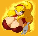  2019 anthro big_breasts breasts cleavage clothed clothing digital_media_(artwork) eulipotyphlan female hedgehog hi_res huge_breasts looking_at_viewer mammal signature solo sonic_(series) suirano super_sonic 