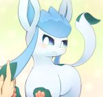  2017 3sthrees blush duo eeveelution feral glaceon hi_res human mammal nintendo pawpads pok&eacute;mon pok&eacute;mon_(species) simple_background solo_focus video_games 