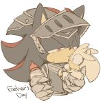  aged_down anthro armor baby baby_bottle black_fur blush bodily_fluids clothing diaper duo eulipotyphlan father father&#039;s_day fur gloves grey_fur handwear headgear hedgehog helmet holding_character holding_object holidays male mammal milk parent red_eyes red_fur shadow_the_hedgehog sikai silver_the_hedgehog simple_background sir_lancelot_(satbk) son sonic_(series) sonic_and_the_black_knight sweat sweatdrop white_background yellow_eyes young 