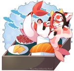  ambiguous_gender chikorita_moon fish food fur hi_res kemono marine pawpads simple_background solo sushi white_background 