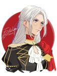  1girl blonde_hair blue_eyes cape cravat edelgard_von_hresvelg fire_emblem fire_emblem:_three_houses garreg_mach_monastery_uniform gloves hair_ornament hair_ribbon long_hair looking_at_viewer red_cape ribbon simple_background smile solo tang_xinzi uniform white_background 