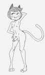  anthro cartoon_network domestic_cat fangs felid feline felis male mammal mhasses monochrome nipples ok_k.o.!_let&#039;s_be_heroes penis purrcival 