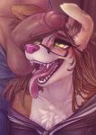  2019 ? absurd_res alternate_version_at_source anthro balls border_collie brown_hair canid canine canis clothed clothing cock_worship collie digital_media_(artwork) dimmi_(character) dimwitdog domestic_dog eyewear fangs female glasses green_eyes hair herding_dog hi_res humanoid_penis long_hair male male/female mammal open_mouth pastoral_dog penile penis sheepdog teeth tongue tongue_out 