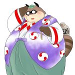  1:1 2019 anthro blush brown_fur canid canine clothing doguma-sin fur hachiemon inuyasha leaf male mammal obese overweight raccoon_dog robe simple_background solo tanuki text white_background 