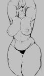  anthro arms_above_head big_breasts biped black_and_white breasts clothed clothing eyes_closed female frank_westerveldt hair kangaroo macropod mammal marsupial monochrome navel nipples panties ritts simple_background sketch slightly_chubby solo standing thick_thighs topless underwear voluptuous wide_hips 