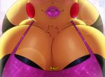  2019 absurd_res anthro big_breasts blush breasts cleavage clothed clothing english_text female fur hi_res huge_breasts lips lipstick makeup mammal multicolored_ears nintendo pikachu pok&eacute;mon pok&eacute;mon_(species) semi-anthro solo text video_games walter_sache yellow_fur 