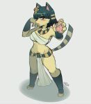  2019 absurd_res animal_crossing ankha_(animal_crossing) anthro breasts clothed clothing domestic_cat egyptian felid feline felis female fur hair hi_res kaibuzetta mammal nintendo open_mouth simple_background solo video_games yellow_fur 