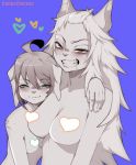  2019 ahoge anthro breasts canid canine canis coffeechicken digital_media_(artwork) domestic_dog female fur hair kess looking_at_viewer mammal nipples sasa simple_background teeth 