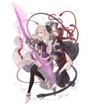  2girls arrow blonde_hair bow_(weapon) cape crossover detached_sleeves dual_persona fina_(ff_be) final_fantasy_brave_exvius flower full_body hair_flower hair_ornament high_heels ji_no looking_at_viewer multiple_girls navel navel_cutout official_art red_eyes sinoalice snake thighhighs transparent_background veil weapon whip 