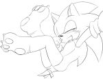  anthro black_and_white blush butt claws clothing collar eulipotyphlan fake_paws girly gloves handwear hedgehog legwear male mammal monochrome paw_gloves paw_socks pawpads ribbons sikai smile socks solo sonic_(series) sonic_the_hedgehog tail_accessory thigh_highs 