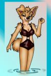  2019 angel_(lady_and_the_tramp) anthro anthrofied bikini canid canine canis clothing disney domestic_dog female folwilliar fur lady_and_the_tramp mammal pomeranian spitz swimwear tan_fur tuft yellow_fur 