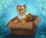  ambiguous_gender blue_eyes box dolphydolphiana felid feral happy mammal pantherine shadow solo tiger 