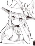  1girl absurdres animal_ears boa_(brianoa) bunny_ears closed_mouth commentary hat highres irisu_kyouko irisu_shoukougun! long_hair looking_at_viewer monochrome solo witch_hat 