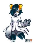  2019 alternate_species black_lips breasts choker clothing dekotf female hair humanoid jewelry kirlia legwear lips looking_at_viewer necklace nintendo nipples not_furry pok&eacute;mon pok&eacute;mon_(species) pussy rubber sam_(dekotf) short_hair simple_background solo thick_thighs thigh_highs video_games white_background 